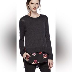 Thakoon + Design Nation Gray Layered Floral Pullover Sweater, Size XS & Large